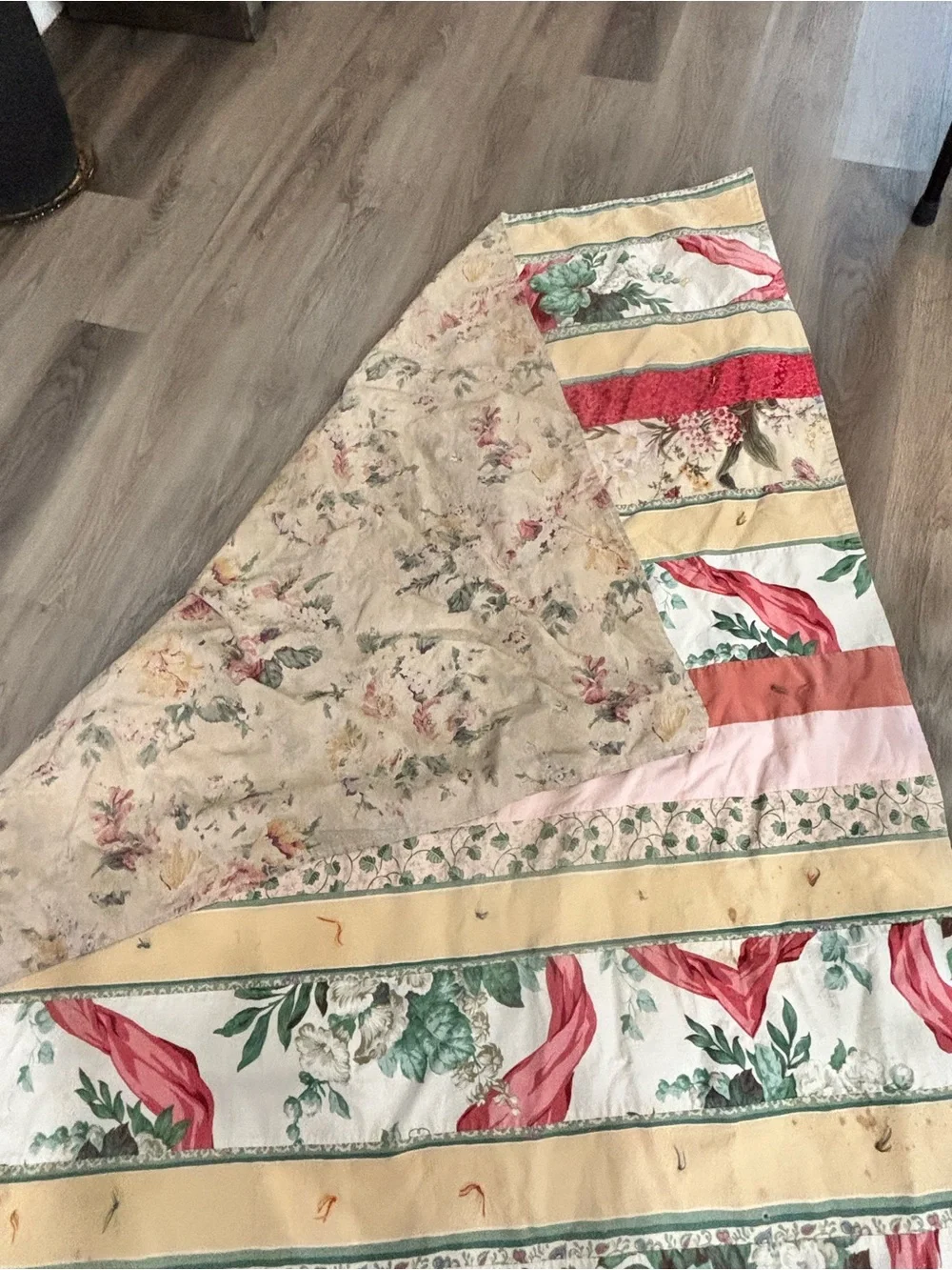 Vintage OOAK Hand Sewn Striped Thin Quilt No Batting Lightweight Shabby 60”X80”